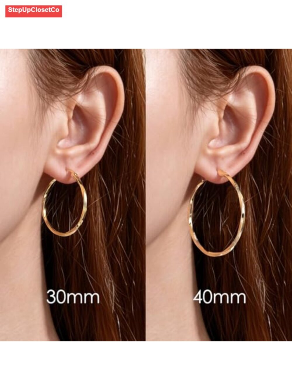 14K Gold Twisted Hoop Earrings for Women Hypoallergenic Secure Hinge Clasp - Picture 4 of 6